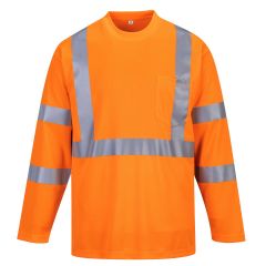 S191 Hi-Vis Long Sleeved Pocket T-Shirt-Orange-S