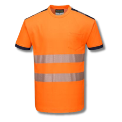 T181 S/S PW3 Hi-Vis T-Shirt-Orange/Navy-M