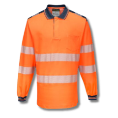 T184 L/S PW3 Hi-Vis Cotton Polo Shirt-2XL-Orange/Navy